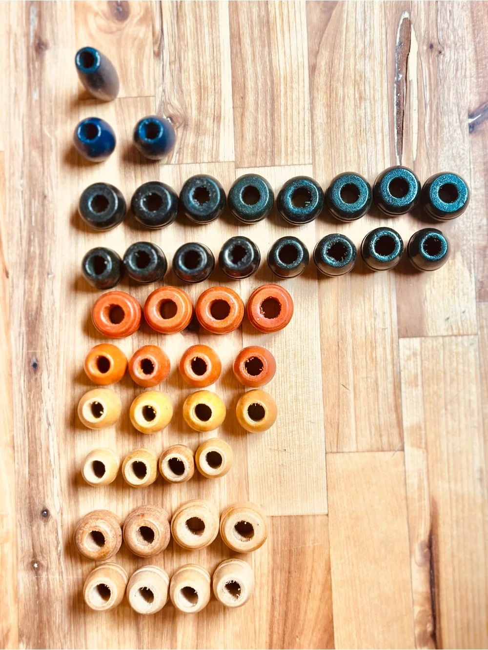 VINTAGE WOODEN MACRAME / CRAFT BEADS - VARIOUS STYLES & COLORS. LOT OF 43